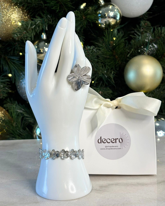 Flor Ring + Bracelet  SILVER Set